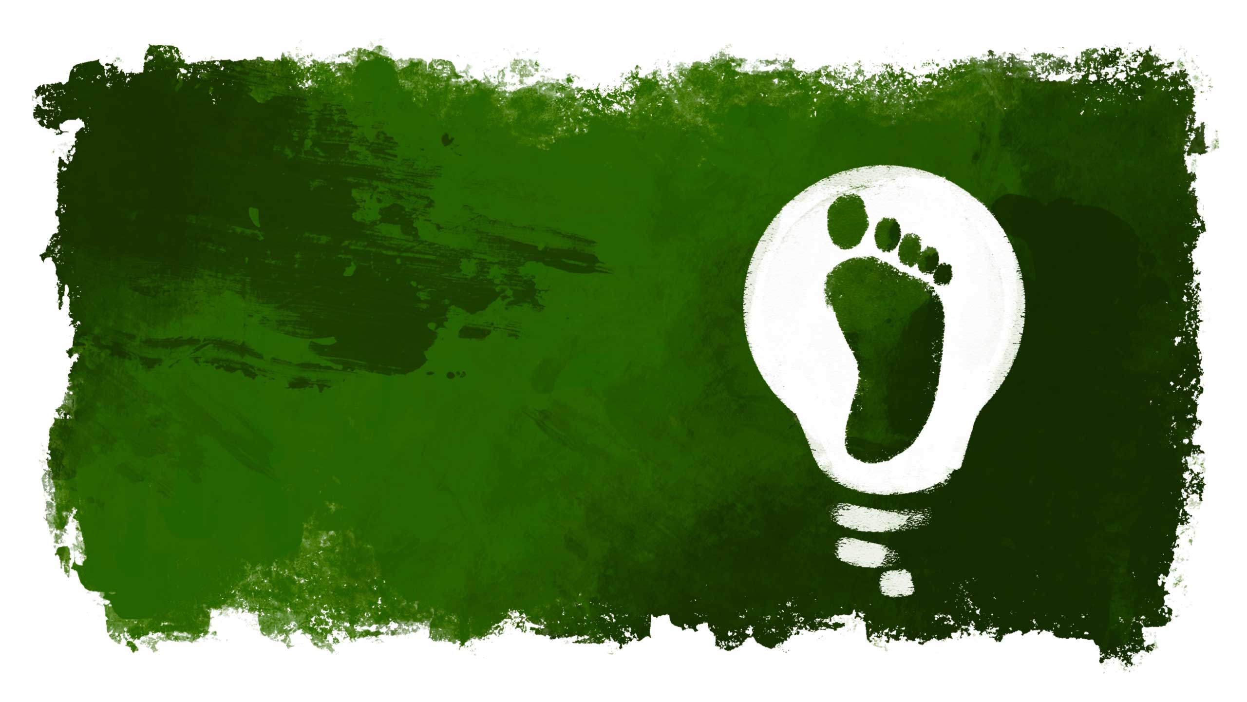 绿色背景中灯泡内的脚印象征可持续CO₂足迹